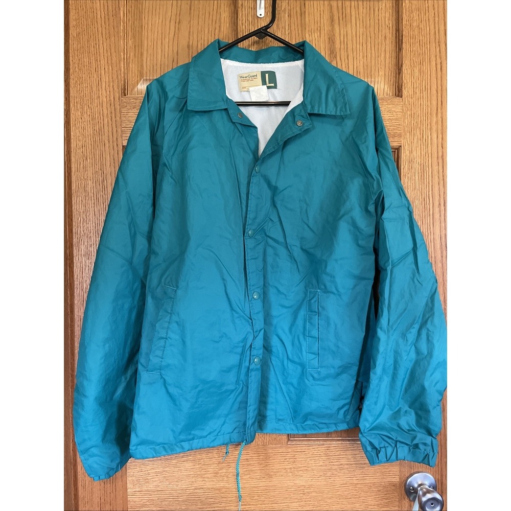 WearGuard Vintage‎ Coaches Jacket Teal Blue Snap Front Windbreaker Mens Large